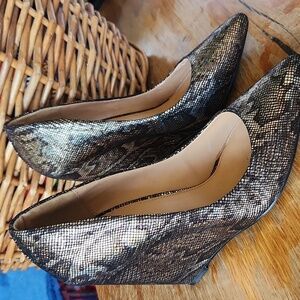 Python Golden Silver Metallic Wedge Heel sz 7